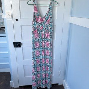 Adorable Aqua and Pink Boden Maxi Dress, Size 16R